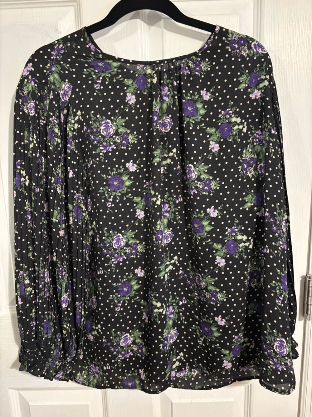 😍Eva Mendes NY&Co. Black Blouse with Purple Floral Print Size XXL